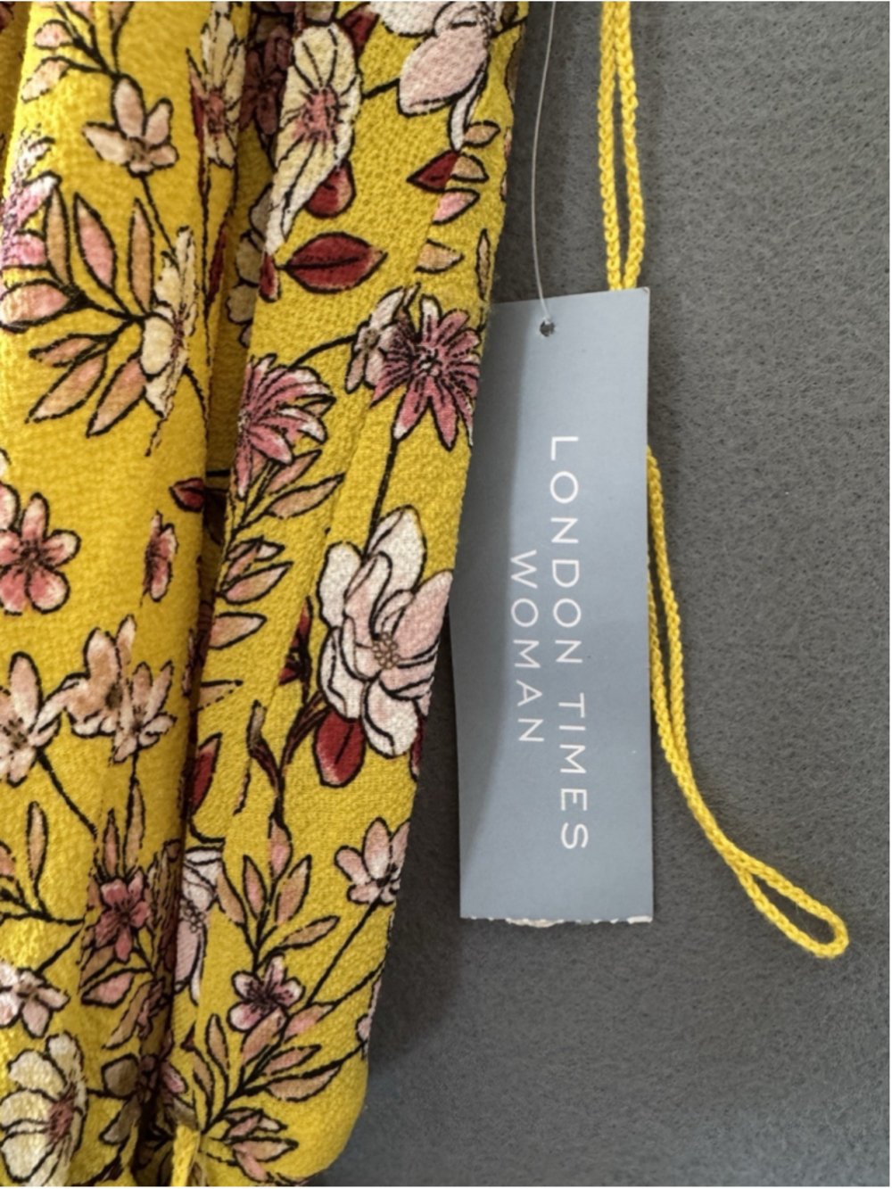 NWT London Times 22W Yellow Floral Wrap Midi Dress Plus Size Sleeveless Ruffle - Picture 5 of 6